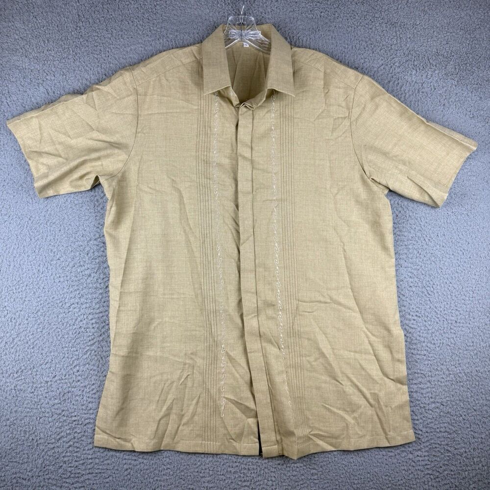 Barong Filipino Men's SS Shirt Size Large Tan Embroidered Button Up